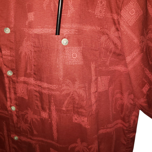 Vtg Pierre Cardin XL Hawaiian Shirt Y2K Palm Jacquard, Burgundy Gold Resortwear - Picture 4 of 7